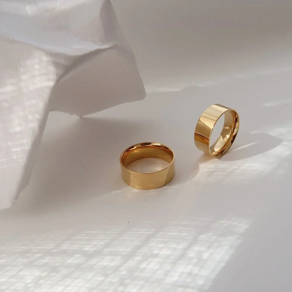 NEW 18K Gold Plated Wide Flat Simple Classic Wedding Ring